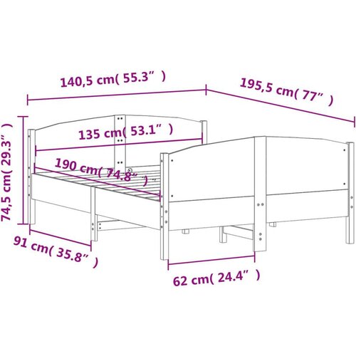  Okvir za krevet s uzglavljem bijeli 135 x 190 cm od borovine Slike