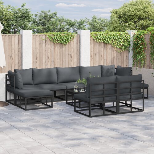 vidaXL Vrtna sedežna garnitura 9 pcs Črna 353 x 141,5 x 71 cm Aluminij Cene
