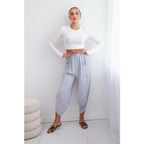 Kesi Grey trousers with wide legs and pockets Slike