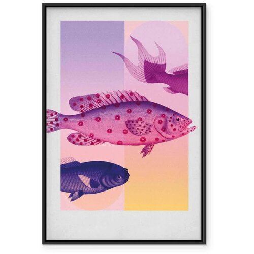  Slika - Fish in Pastels - Stylized Fish Against Gradient Shapes 40x60 U crnom drvenom okviru Slike