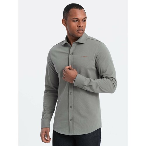Ombre Men's cotton REGULAR single jersey knit shirt - light khaki Cene