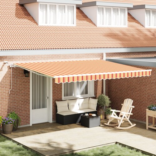 VidaXL Automatska uvlačiva tenda s LED-om Žuta i narančasta 450x300 cm Slike