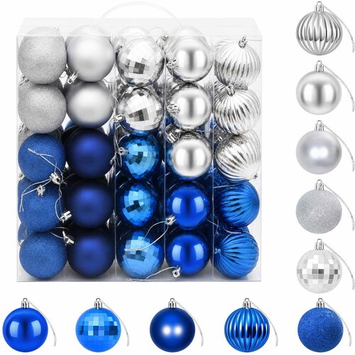  Set božićnih kuglica 75 kom. Plava i srebrna 6 cm Polistiren Slike