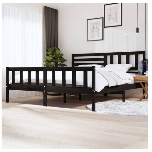  Posteljni okvir črn iz trdnega lesa 200x200 cm Cene