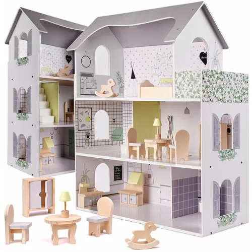  Drvena kućica za lutke + namještaj 70cm siva