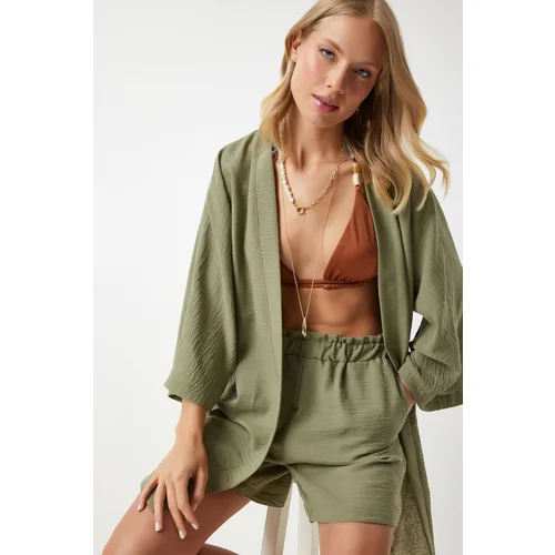  Women's Khaki Summer Ayrobin Kimono Shorts Set