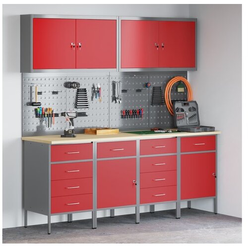 vidaXL Delovna omara s predalom 10 pcs Rdeča 200 x 55 x 200 cm - - Rdeča - 113.6 - 200 x 55 x 200 cm - Cene