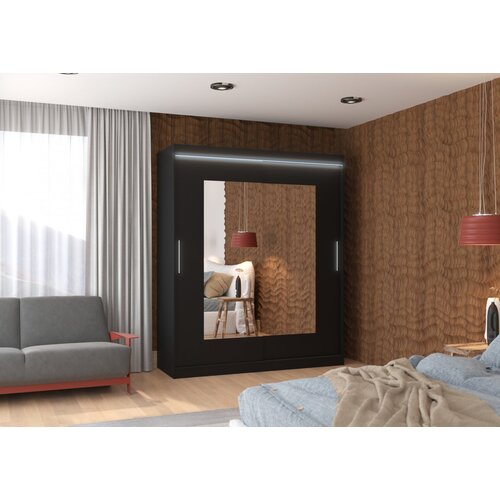 ADRK Spavaa ormar ROSETTE s ogledalom i LED rasvjetom, 180 cm - CRNA Slike