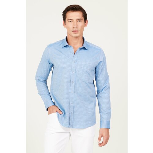 AC&Co / Altınyıldız Classics Men's Blue Slim Fit Slim Fit Classic Collar Cotton Dobby Shirt Slike
