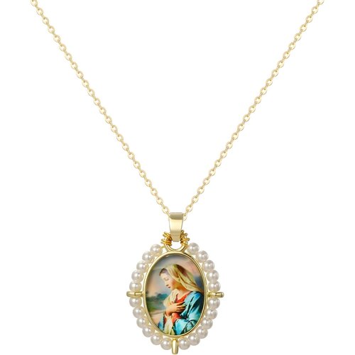 Ogrlica Medaljon Djevica Marija PM-41177 - Zlatna / Bijela / Tip2 KP41177 Slike
