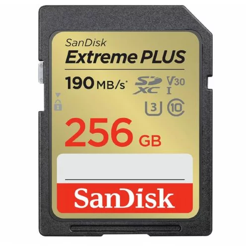Sandisk SDXC 256GB EXTREME PLUS, 190/130MB/s, UHS-I, C10, U3, V30 SDSDXWV-256G-GNCIN