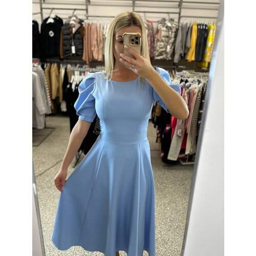 LIVIEN Blue long dress with puff sleeves Slike