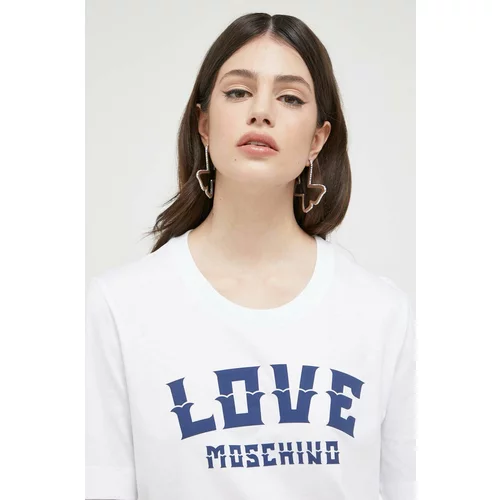 Love Moschino Bombažna kratka majica bela barva