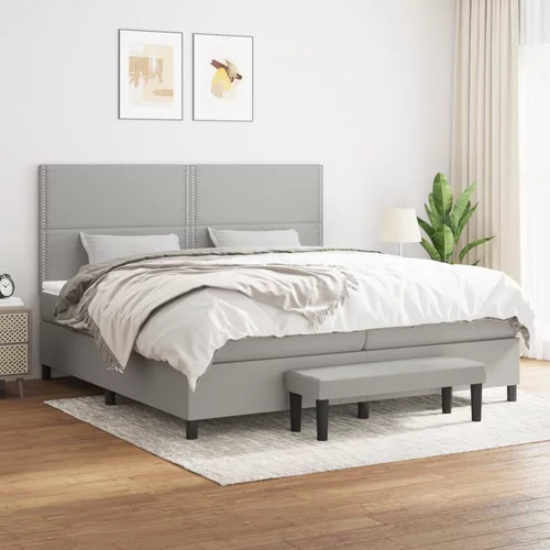 vidaXL Box spring postelja z vzmetnico svetlo siva 200x200 cm blago