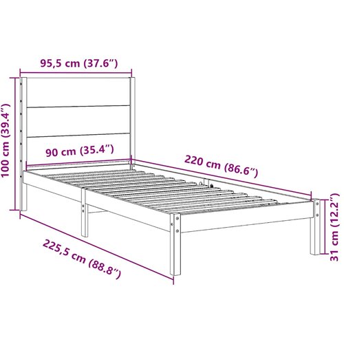  Dugi okvir kreveta bez madraca 90 x 220 cm masivno drvo Slike