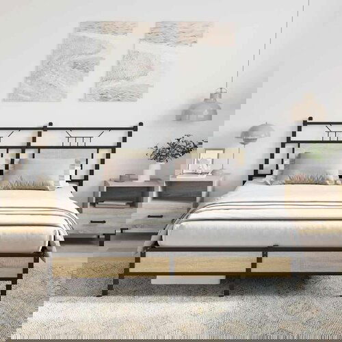  Posteljni okvir brez vzmetnice hrast 150x200 cm inženirski les, (21829132) Slike