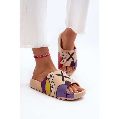 PS1 Rubber Slippers with Dark Beige Print Monsters Slike