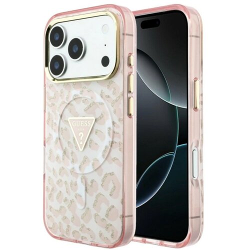  maska guess iml leopard glitter triangle magsafe za iphone 17 pro/ 18 pro pink Slike