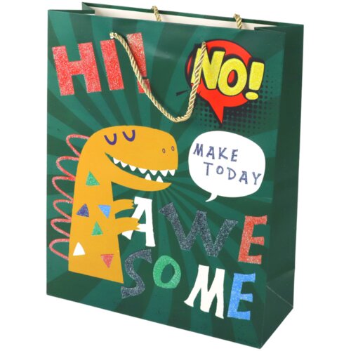 Green Dinosaur Paper Gift Bag 41.5cm x 30cm x 12cm Cene