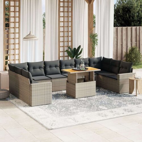 VidaXL 11-dijelni set vrtnih sofa od poliratana s jastucima sivi Slike