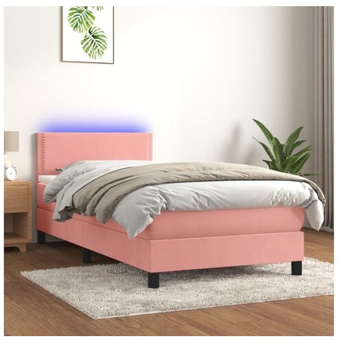  Box spring postelja z vzmetnico LED roza 100x200 cm žamet Cene