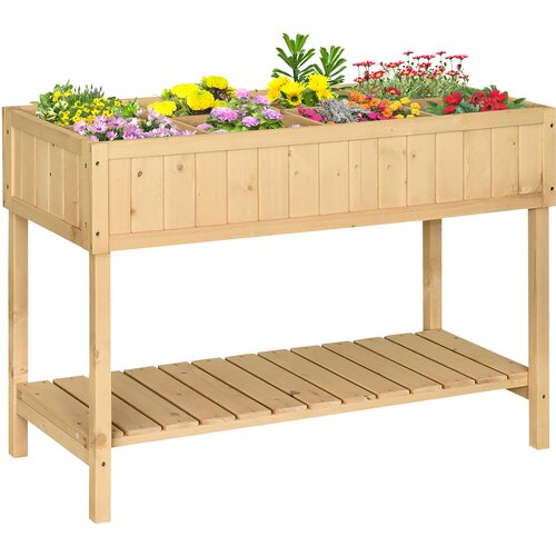 Outsunny lesena dvignjena greda za vrtnine z 8 re&amp;scaron;etkami in spodnjo polico za vrtne rastline 120x60x81cm, (20755464) Slike