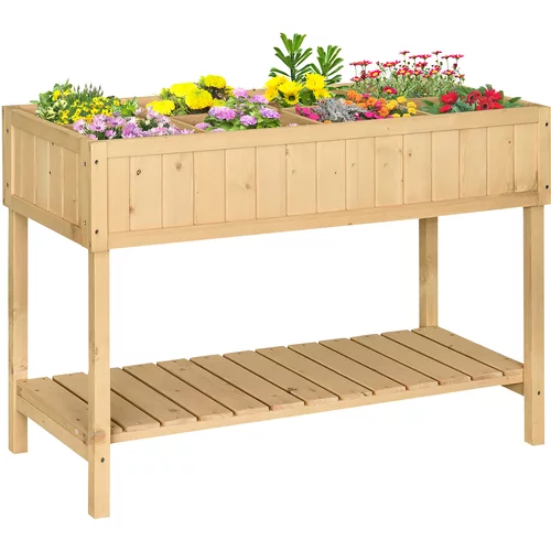 Outsunny lesena dvignjena greda za vrtnine z 8 rešetkami in spodnjo polico za vrtne rastline 120x60x81cm, (20755464)