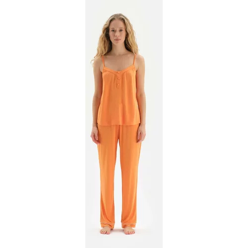 Dagi Orange Hanger and Button Detailed Knitted Pajamas Set