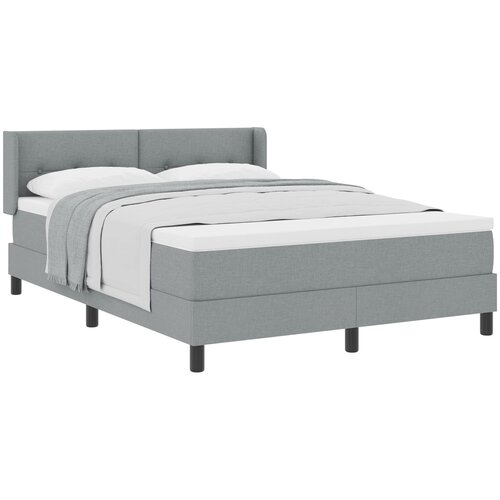 VidaXL Box Spring Krevet s Madracem Svjetlosiva 140x190 cm Tkanina, Uzglavlje S Tufama Svjetlosivo 140 cm Tkanina Slike
