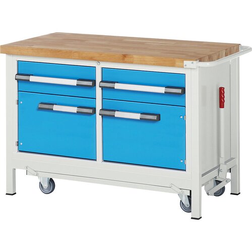 eurokraft pro pomična in spustna delovna miza z ogrodjem serije 8, 2 predala, 2 vrat, šxg 1250 x 700 mm Cene