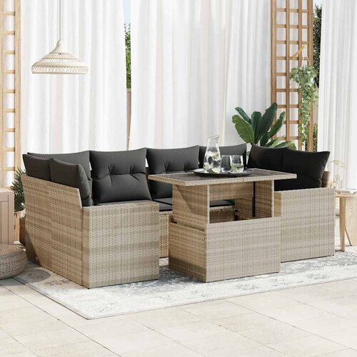 VidaXL 7-dijelni set vrtnih sofa svjetlosivi od poliratana Slike