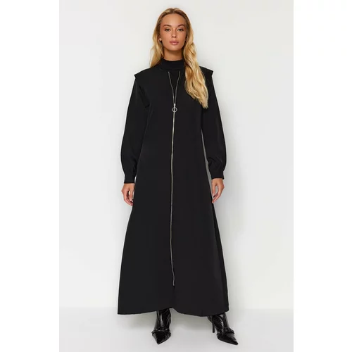Trendyol Black Full Length Zipper Crepe Cape Dress