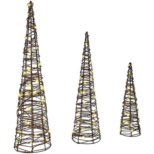vidaXL Božično drevo 3 pcs Toplo bela 40 cm 60 cm 80 cm Ratan Cene