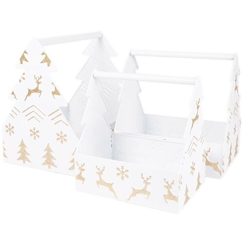  S/3 Dekor kutije sa ručkom, irvasi, bele metal Slike