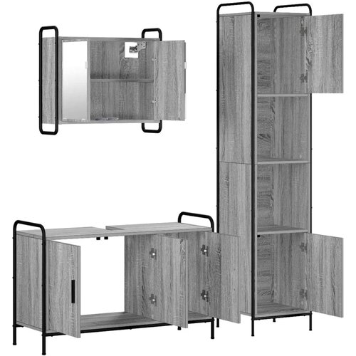  Set ormarića za kupaonicu 3 kom. Siva Sonoma 40 x 36 x 181 cm - Siva Sonoma Ormarić ispod sudopera (3 vrata) + viseći ormarić + Slike