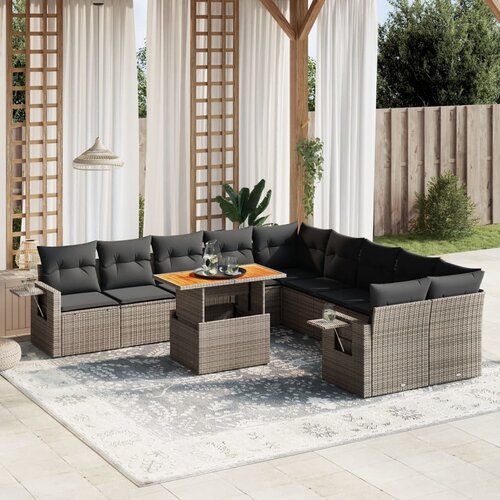 vidaXL 11-dijelni set vrtnih sofa od poliratana s jastucima sivi Cijene