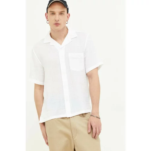 Abercrombie & Fitch Bombažna srajca moška, bela barva