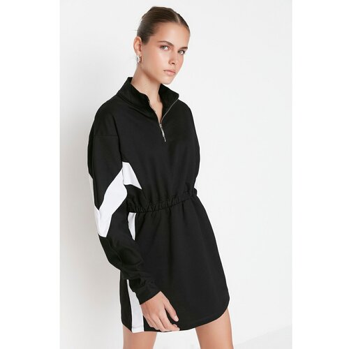 Trendyol Black Color Block A-line Knitted Dress Slike