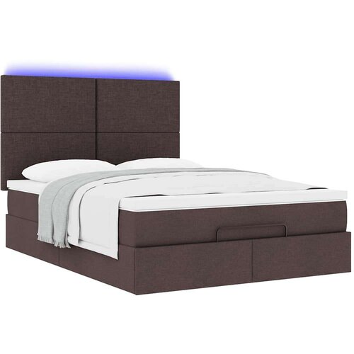  Otomanski krevet s madracem i LED tamnosmeđi 140x190 cm tkanine Slike
