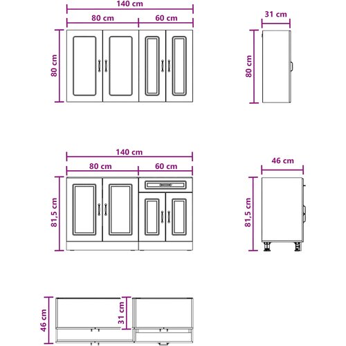  Kuhinjska jedinica KALMAR 4 pcs Betonska siva Konstruirano drvo Slike