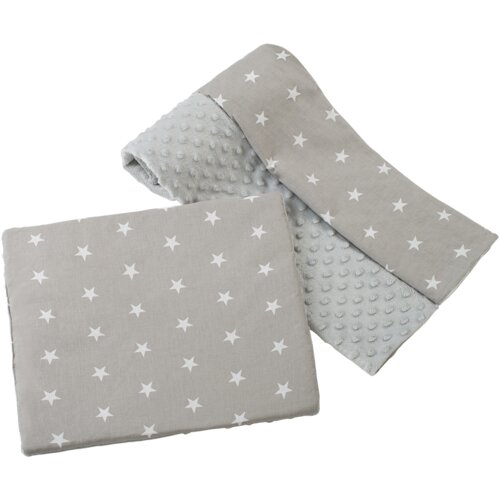 Medi Partners quilt 75x100 + pillow 35x30 cotton + minky – white stars on gray + gray minky Slike