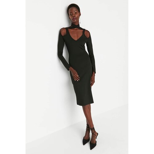 Trendyol Black Asymmetrical Collar Detailed Knitted Dress Cene