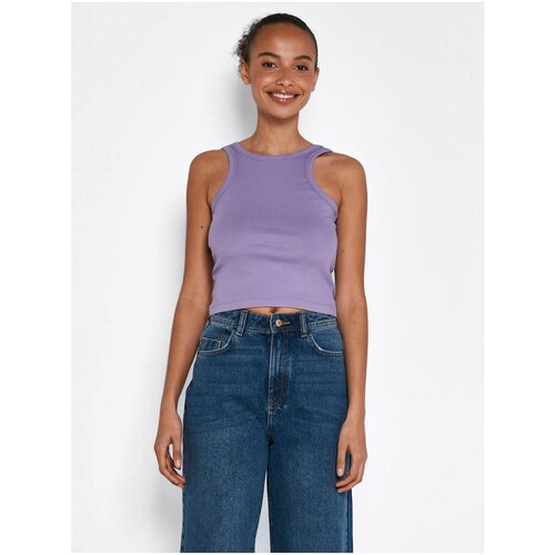 Noisy May Light Purple Ribbed Cropped Tank Top Ribella - Women Cene