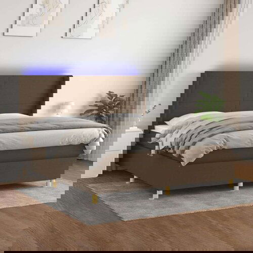  Box spring postelja z vzmetnico LED temno rjava 180x200cm blago, (20898637) Cene