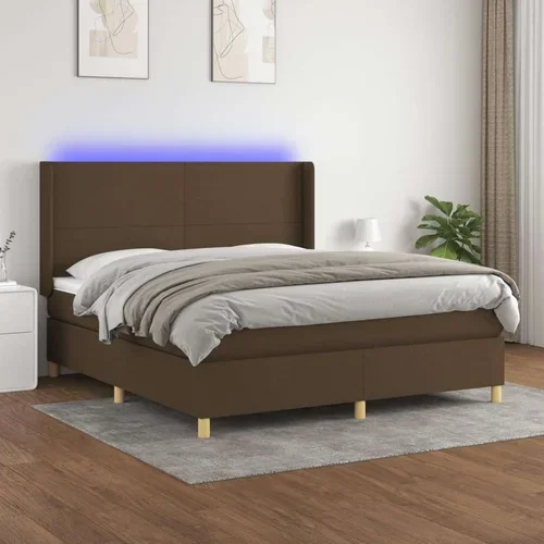  Box spring postelja z vzmetnico LED temno rjava 180x200cm blago, (20898637)