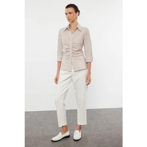 Trendyol Beige Striped Gather Detailed Fitted Waist Shirt