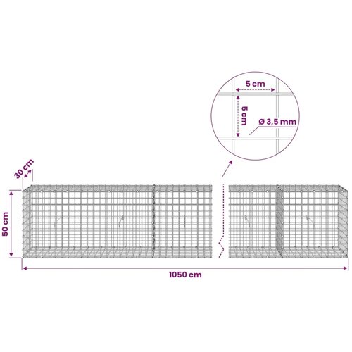  Gabion s žicom debljine 3 5 mm i mrežom 5x5 cm 1050x30x50 cm - 30 cm 50 cm 1050 cm Slike