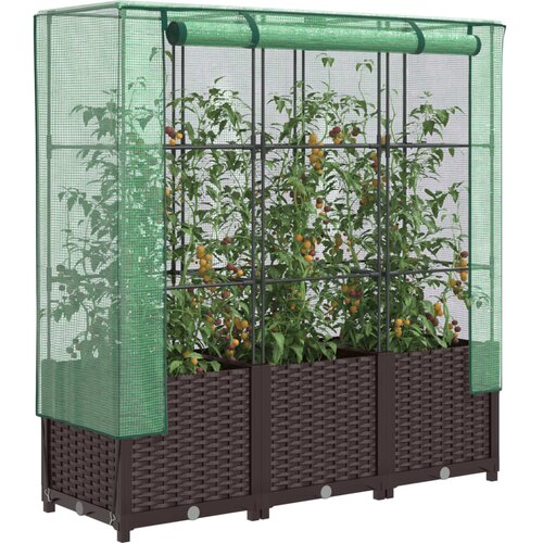 VidaXL Visoka greda s prevleko za rastlinjak videz ratana 120x40x138cm Slike