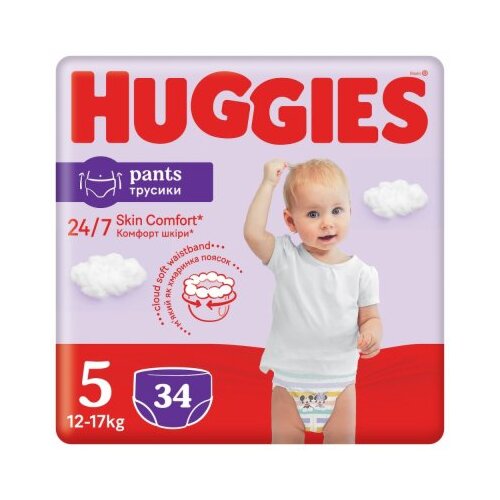 Huggies hlačne plenice Little Movers, velikost 5 (12&amp;ndash;17 kg), 34 kosov Slike