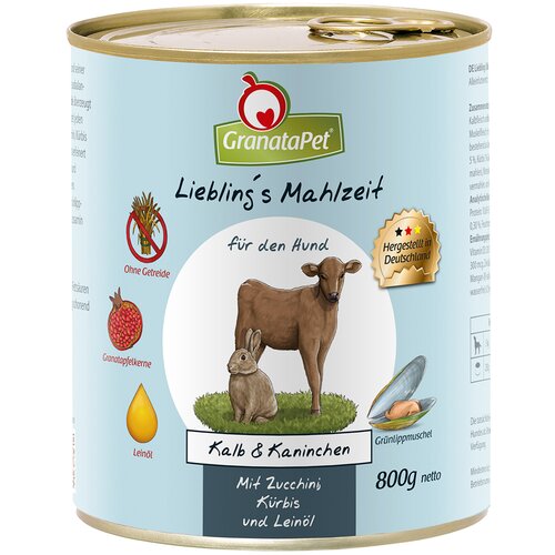 Granatapet Liebling&amp;#039;s Mahlzeit 6 x 800 g - Teletina i kunić s tikvicom, bundevom i lanenim uljem Slike